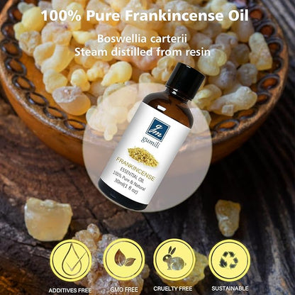 GM Gumili Frankincense and Myrrh Essential Oil Combo Set (2 Pack), 100% Pure Undiluted Essential Oils for Aromatherapy, Massage, Meditation & Skincare