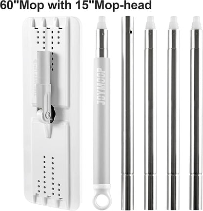 JOYMOOP Flat Mop, Microfiber Floor and Wall Cleaner, 60" Long Handle with 15" Flat Head with a Pad - White