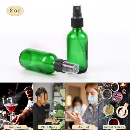 NOOEEISS Green Glass Small Spray Bottle 2 oz 24 Packs,Fine Mist Sprayer Small Clear Bottles,Refillable Containers mini spray bottles for Cleaning Solutions and Skin Care (Green 24pcs)
