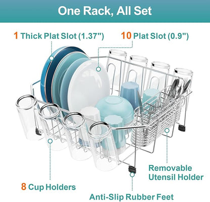 GSlife Small in Sink Dish Drying Rack - Stainless Steel Compact Dish Drainer for RV Kitchen Apartment Sink, Rust Resistant Inside Sink Rack, 1–2 Person Households, 13.1" W x 14.4" L, Silver