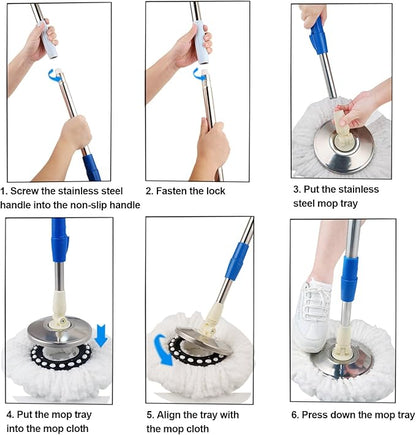 Spin Mop and Bucket with Wringer Set, 360° Spinning Mop Bucket System with 3 Microfiber Mop Replacement Heads and 61" Stainless Steel Adjustable Handle for Floor Cleaning (20QT)