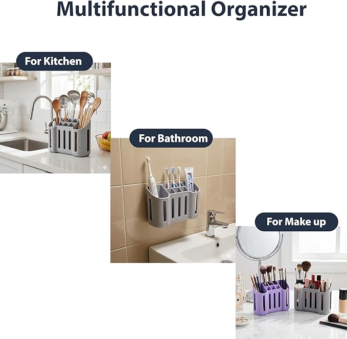 Toothbrush Holders for Bathrooms, Electric Toothbrush, Shaver and Toothpaste Holder, 6 Small Slots &2 Large Slots, Bathroom Organizer and Storage, Bathroom Accessories (Gray)