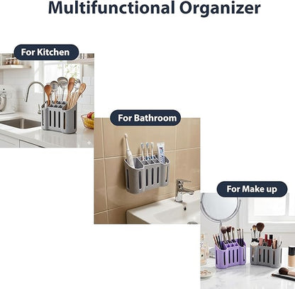 Toothbrush Holders for Bathrooms, Electric Toothbrush, Shaver and Toothpaste Holder, 6 Small Slots &2 Large Slots, Bathroom Organizer and Storage, Bathroom Accessories (Gray)