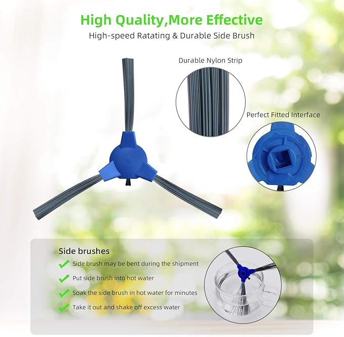 Spare Accessories Compatible with eufy 11S, 25C, 30C Slim Robotic Vacuum Cleaner NOT for Max/G/L Series Replacement Parts Include: 1 Roller Brush 6 Edge Brushes 6 Filter Foam Kit