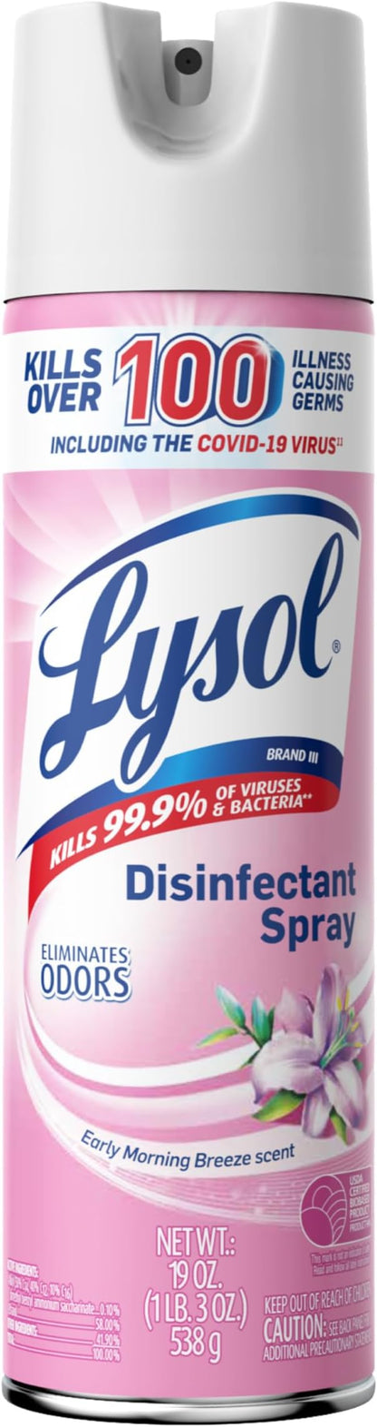 Lysol Disinfectant Spray, Sanitizing and Antibacterial Spray, For Disinfecting and Deodorizing, Early Morning Breeze, 1 Count, 19 fl oz each