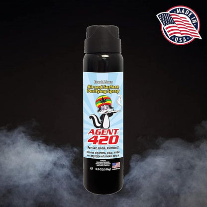 Agent 420 Odor Eliminator Aerosol Spray, Fresh Linen, 3.5 oz — Tea Tree Oil Breaks Down Smoke at the Molecular Level