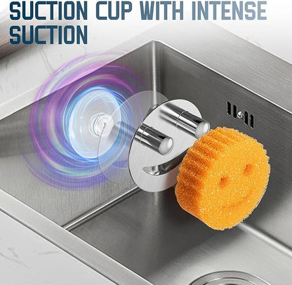 Yoshiky 3 Pack Stainless Steel Smiley Face Dish Sponge Holder, Silver Sink Caddy Organizer Storage with Suction Cup for Kitchen, Kitchen Accessories Decor Scrubber-Silver
