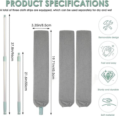 Retractable Gap Dust Cleaner, Long Handle CleaningTool with 3 Washable Microfiber Dusting Cloths, Duster Brush for Cleaning Under Appliances