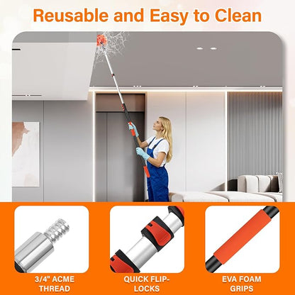 30FT High Reach Duster Cleaning Kit with 24FT Pole | 4-in-1 Tool Set with Universal Swivel Joint | High Ceiling Fan Cleaner, Microfiber Duster & Window Squeegee for Safe High-Reach Cleaning
