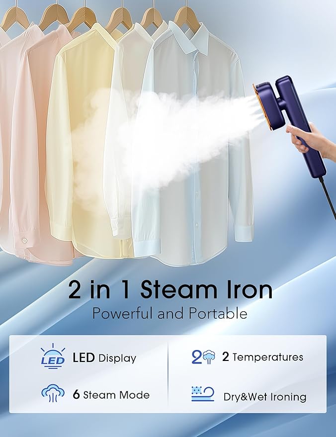 Travel Steamer for Clothes, Portable Handheld Design, Clothing Wrinkles Remover, Strong Penetrating Steam, 1100W Powerful 2 In 1 Steamer & Iron, 100ml Big Capacity, Home, Office, Travel 110-240V