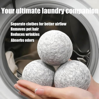 6 Pack Wool Dryer Balls Laundry Reusable Anti Static, Cotton Balls Wool Laundry Balls for Dryer Reduces Clothing Wrinkles Natural Fabric Softener Last 1000+ Loads (Grey, 2.75 in/7 cm)