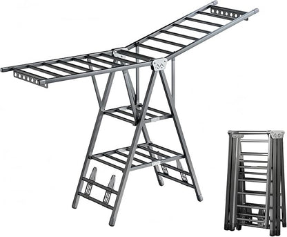 71" Clothes Drying Rack Foldable, Clothes Airer Drying Rack with Wheels, Heavy Duty Metal Laundry Dryer, Extra-Thick Free-Standing Design Indoor Outdoor Use