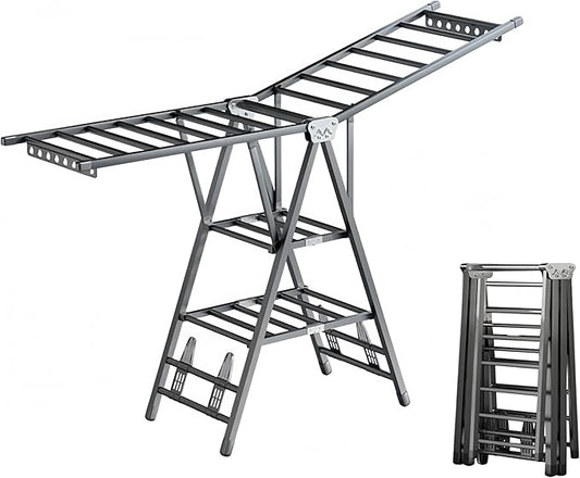 71" Clothes Drying Rack Foldable, Clothes Airer Drying Rack with Wheels, Heavy Duty Metal Laundry Dryer, Extra-Thick Free-Standing Design Indoor Outdoor Use