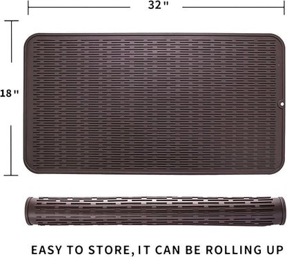 MicoYang Silicone Dish Drying Mat for Multiple Usage,Easy clean,Eco-friendly,Heat-resistant Silicone Mat for Kitchen Counter or Sink,Refrigerator or Drawer Liner Coffee 4XL 32 inches x 18 inches