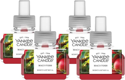Yankee Candle ScentPlug Refill for Plug in Air Fresheners, Scented Oil Refills, Long Lasting Home Fragrance, Macintosh (Pack of 4)