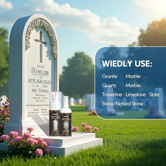 Headstone & Gravestone Cleaner for Memorials – Non-Acid, Gentle Formula Safe for Granite & Stone Memorials (10.14 fl oz)