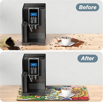 Rnivvi Coffee Mat, 16" x 24" Cute Flower Theme Coffee Bar Mats for Espresso Machine Station Accessories and Organizer, Hide Stain Rubber Backed Absorbent Dish Drying Pad for Kitchen Counter, Mandala