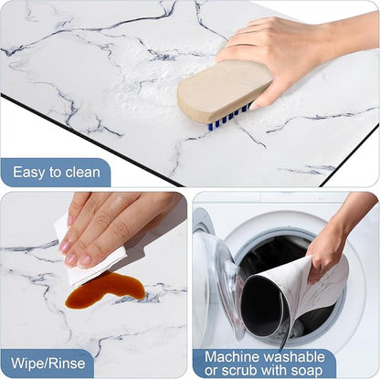 CooRug Marble Pattern Dish Drying Mat, Absorbent Coffee Bar Mat for Kitchen Counter, Non-slip Pad with Rubber Backed, Washable and Easy to Clean 16" x 24" Blue Marble