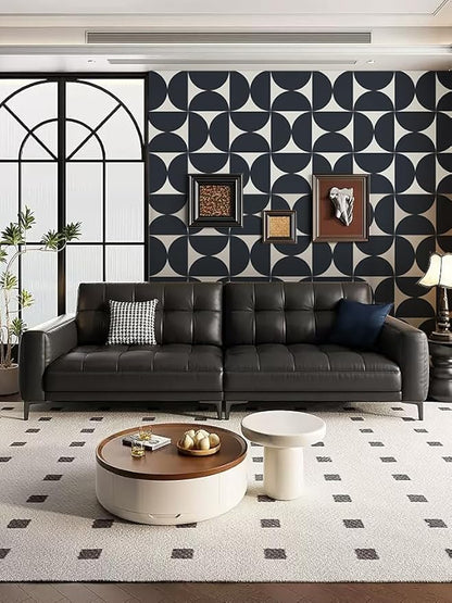 Dimoon 236"x17.3"Peel and Stick Wallpaper Geometric Contact Paper Vintage Navy Blue Beige Wall Paper Removable Square Waterproof Self Adhesive Wall Covering for Bedroom Shelf Liner Decal Vinyl Roll