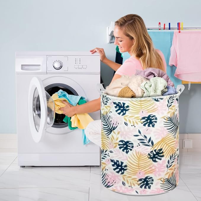 Collapsible Laundry Basket in Bedroom Waterproof Laundry Hamper in Bathroom Large Laundry Bag in College Dormitory Cloakroom Livingroom Nursery Organizer Toy Bin Golden leaf-0101