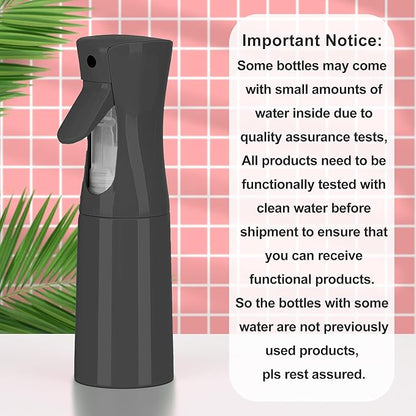 (Black Hair Mister Spray Bottle，Spray Water Bottle Fine Mist Refillable Plants（6.8OZ /200ML） Barber，Showering Pets, Plants, travel, Ironing and Cleaning ﻿ ﻿ ﻿(Continuous Spray)