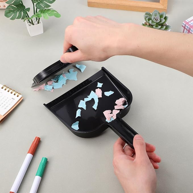 Mini Dustpan and Brush: 2 Sets of Compact Dust Hand Broom and dust pan Combo - Nesting Design for Home Cleaning Desks, Keyboard, Drawers, Pet Rooms, Black, 8.5 X 6.3 Inches