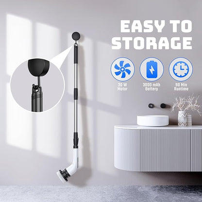 Electric Spin Scrubber for Bathroom: Shower Scrubber with Long Handle, Dual Speed Cordless Power Cleaning Scrub, 7 Brush Heads, IPX7 Waterproof Heavy Duty Cleaner Tools for Tub Tile Grout Wall