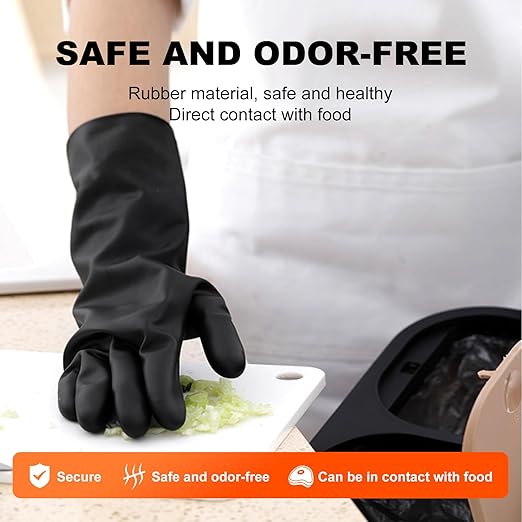 North Tower Heavy Duty Black Rubber Gloves for Cleaning - Non-Slip Grip Palm, Thick Household Gloves for Women, Kitchen Dishwashing, Car Washing, Mechanical Maintenance（Large-3 Pair）