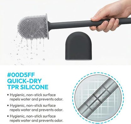RV Silicone Toilet Brush with Holder, Toilet Bowl Brush for RV Travel Trailers/Campers, Anti-Drip Anti-Roll Compact Toilet Cleaner for Small Bathroom,Made by RVers for RVers