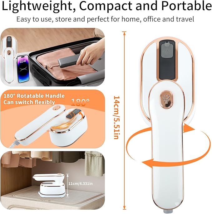 1000W Travel Steamer for Clothes, Portable 2-in-1 Handheld Steamer & Iron, 20s Fast Heat-Up, Sharp-Corner Detail Panel, Foldable 180° Handle, Compact for Home & Travel (Pearl White)
