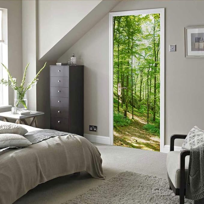 3D Door Wallpaper Self-Adhesive Sticker - Forest Film Poster Premium PVC Waterproof Wall for Bedroom Living Room Decoration 80 x 200 cm