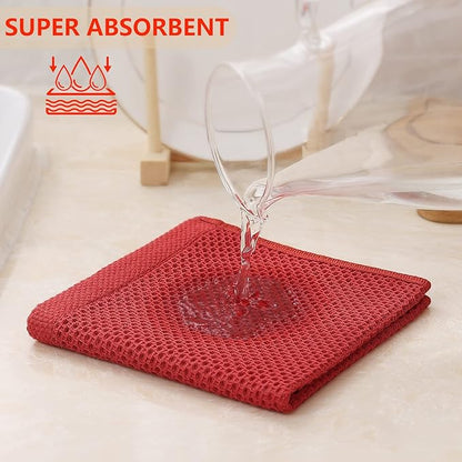 Kitinjoy 100% Cotton Kitchen Dish Cloths (12 X 12 Inches, Brick Red), 6 Pack Waffle Weave Ultra Soft Absorbent Dish Towels for Drying Dishes Quick Drying Kitchen Towels Dish Rags