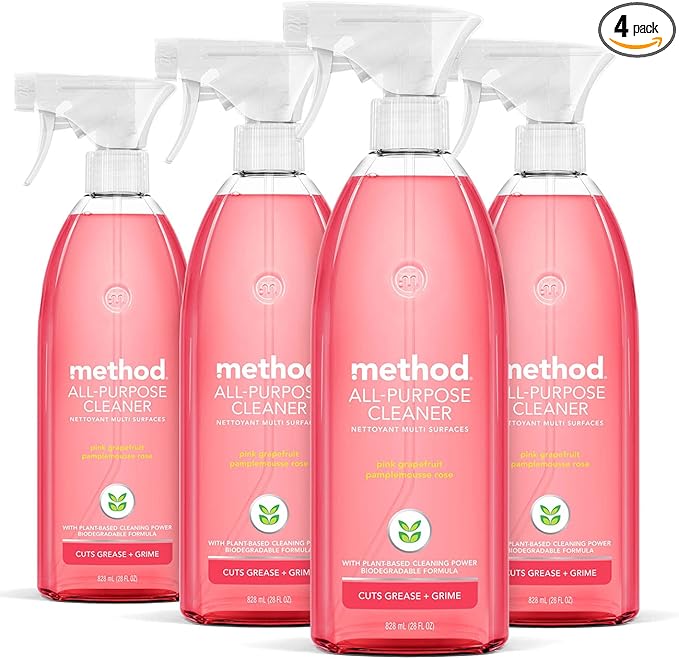 Method All-Purpose Cleaner Spray, Pink Grapefruit, Perfect for Most Counters, Tiles and More, 28 Fl Oz, (Pack of 4)