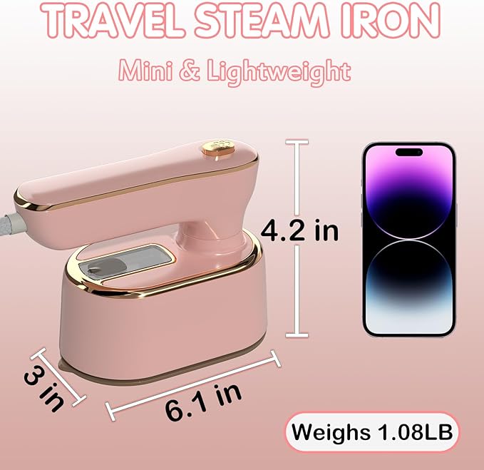 Travel Steamer Iron for Clothes Mini - Portable Ironing Machine Travel Small Size Portable Steamer Travel College Dorm Home Essentials (Coralpink)