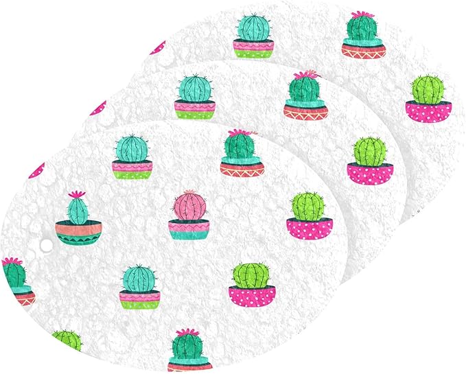 Cactus Kitchen Scrub Sponges, Pop-up Kitchen Cleaning Sponges Reusable Dish Washing Sponges for Bathroom Household Cleaning 3 Pack - Non Scratch Scrubber