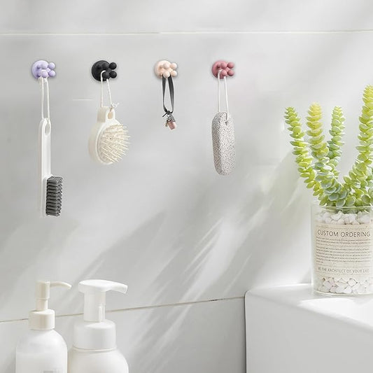 8Pcs Silicone Toothbrush Holders for Bathrooms,Waterproof Self Adhesive Multifunctional Hook for Hanging Towel Key Plug Cable for Bathroom Kitchen Living Room Office PurplePinkGreenYellow