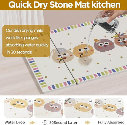 Stone Drying Mat for Kitchen Counter, Large Stone Dish Drying Mat - Diatomite Earth Water Absorbing Drying Stone for Kitchen Counter Mat, Quick Dry Stone Mat Kitchen
