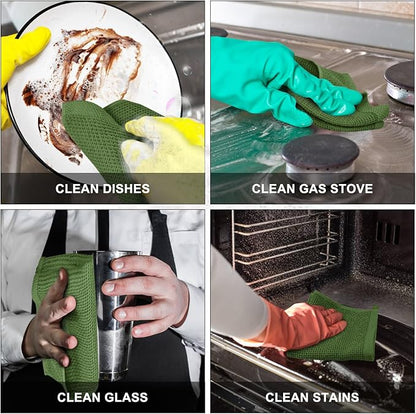 Nialnant 8 Pack Kitchen Towels,100% Cotton Cleaning Cloth,Waffle Weave Kitchen Wash Cloths for Dishes-12x12 Inch,Green
