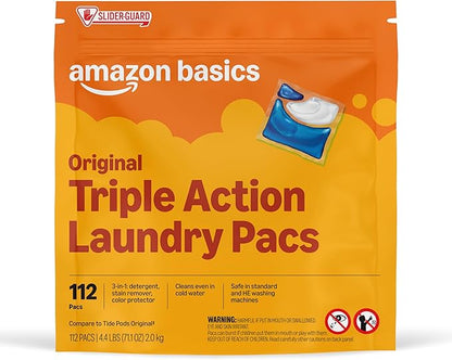 Amazon Basics Laundry Detergent Pacs, Original Scent, Powerful Triple Action, 112 Count