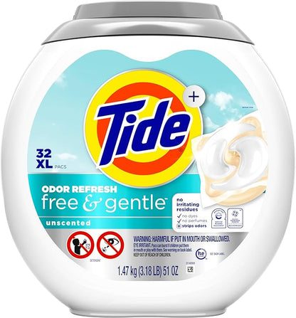 Tide PODS Free and Gentle Odor Refresh Laundry Detergent Packs, 32 Count, Hypoallergenic Laundry Detergent Pods