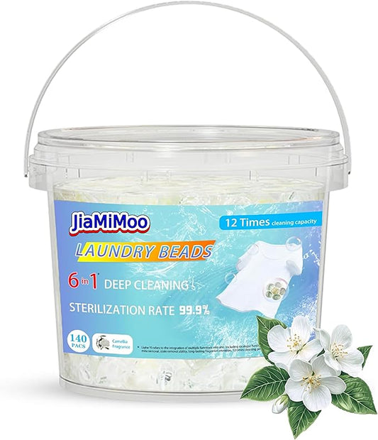 JiaMiMoo PODS Laundry Detergent Pacs, 140 Count，Camellia Aroma, Powerful 6-in-1 Clean in One Step，HXDERE PODS Laundry Detergent