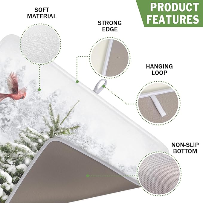 Winter Forest Dish Drying Mat for Kitchen Counter Silvery White Pine Trees Snow Snowflake Drying Mat 16x18 Inch Holiday Absorbent Dish Drainer Mat Kitchen Accessories
