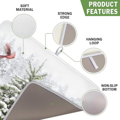 Winter Forest Dish Drying Mat for Kitchen Counter Silvery White Pine Trees Snow Snowflake Drying Mat 16x18 Inch Holiday Absorbent Dish Drainer Mat Kitchen Accessories
