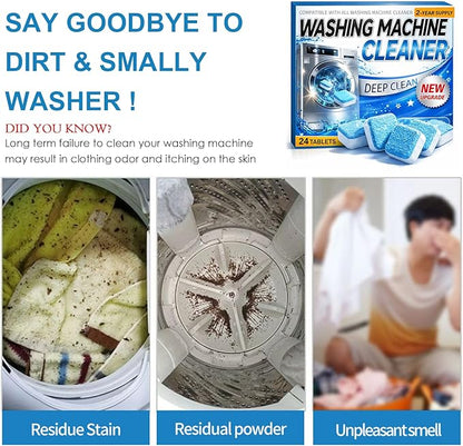 Enzyme Washing Machine Cleaner Tablets (24 Pack) – Protease Deep Clean Laundry Machine Cleaner Descaler for HE, Front Load & Top Load Washer, Removes Odor, Residue & Hard Water Buildup (2-Year Supply)