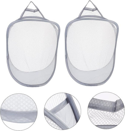 Cabilock 2pcs Wall-mounted Folding Laundry Storage Baskets Breathable Organizer for Clothes and Sundries Space-saving Design for Home Bathroom Bedroom Dorm Use