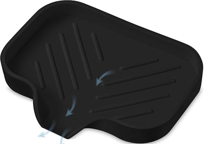 Black Silicone Soap Dish Tray, Self Draining Soap Holder for Bar Soap, Silicone Soap Tray with Drainage, Dish Soap Tray for Kitchen Counter, Plastic Free, S(4.7x3.5)