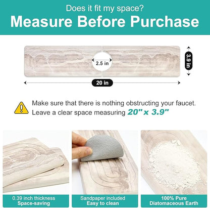 Diatomite Faucet Mat for Kitchen Sink Protector Stone Quick Dry Around Faucet Absorbent Mat Kitchen Sink Protector Water Catcher Splash Guard Stone Drying Tray for Bathroom Counter Accessories Decor