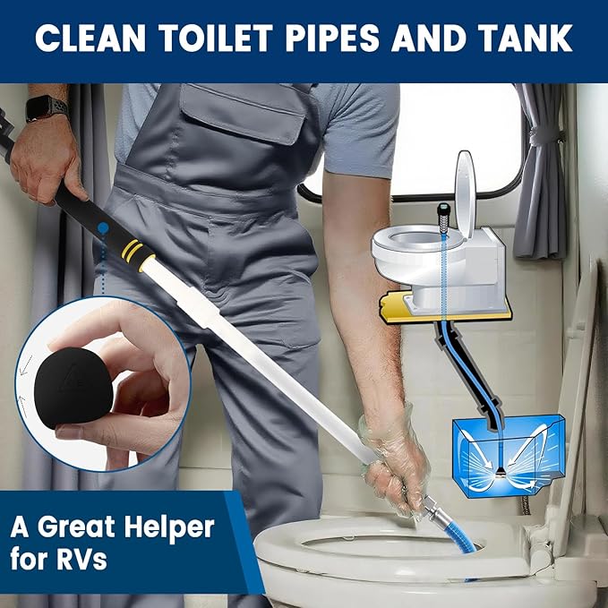 RV Black Tank Cleaner Wand,62inch RV Holding Tank Swivel Stik Rinser 304 Stainless Steel Hose with Flexible Rotary Cleaning Sprayer for Camper Toilet RV Black Water Tank and Garden