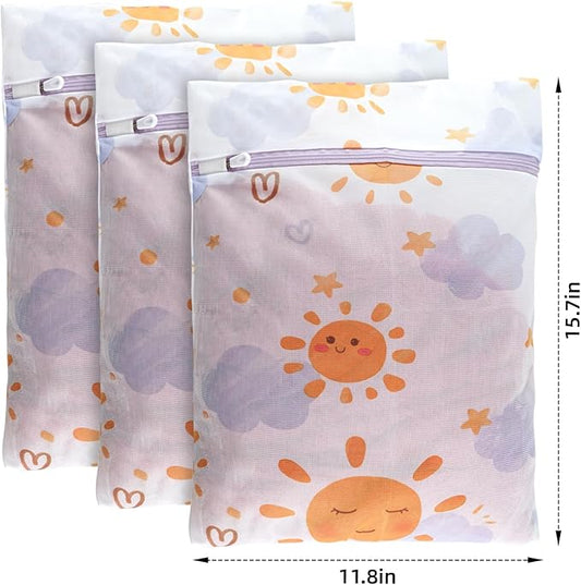 3Pcs Durable Mesh Laundry Bag, Durable Laundry Bags with Premium Zipper (Sunny)