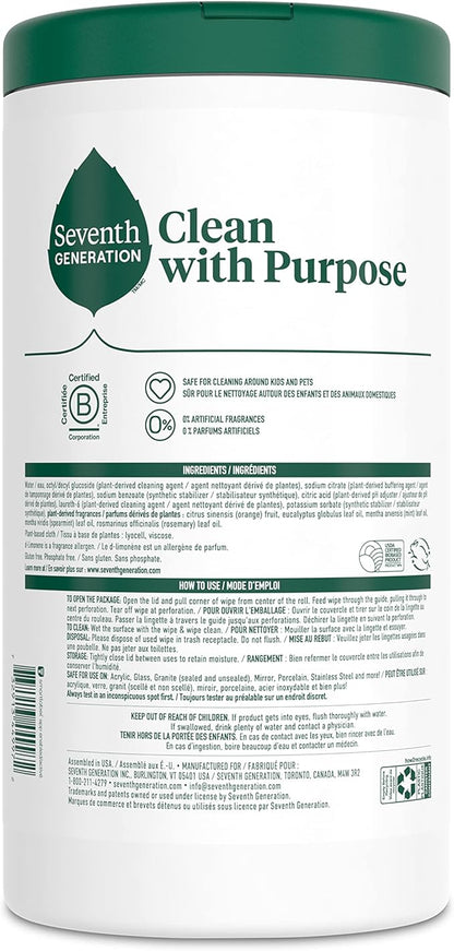 Seventh Generation Multi-Surface Wipes, 70 Count, Pack of 3, Garden Mint, Plant-Based Cleaning Wipes, No Harsh Fumes or Residue, Safe Around Kids